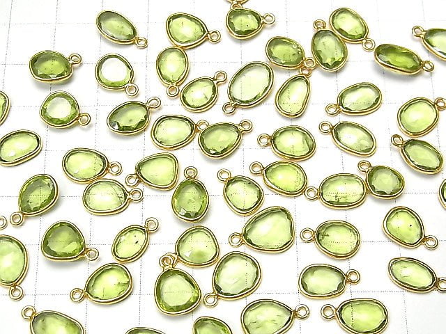 [Video]High Quality Peridot AAA- Bezel Setting Freeform Rose Cut [One Side] 18KGP 4pcs