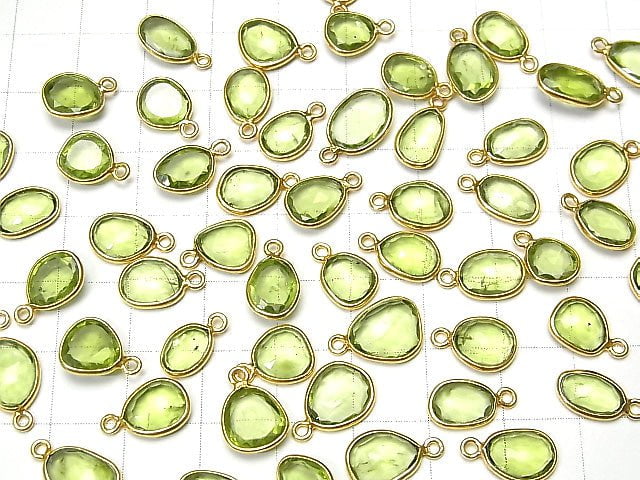 [Video] High Quality Peridot AAA- Bezel Setting Rose Cut [Free Form] [One Side] 18KGP 4pcs