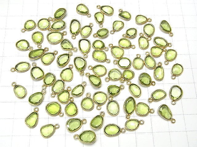 [Video]High Quality Peridot AAA- Bezel Setting Freeform Rose Cut [One Side] 18KGP 4pcs