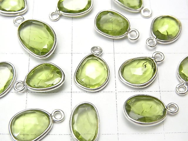 [Video] High Quality Peridot AAA- Bezel Setting Rose Cut [Free Form] [One Side] Silver925 4pcs