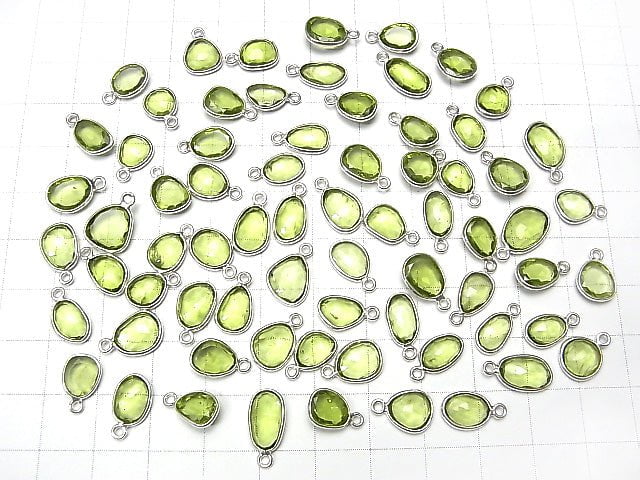 [Video] High Quality Peridot AAA- Bezel Setting Rose Cut [Free Form] [One Side] Silver925 4pcs