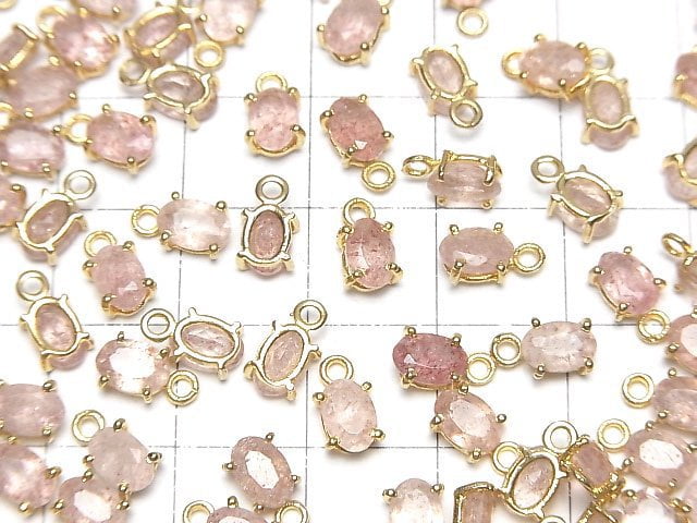 [Video]High Quality Pink Epidote AAA- Bezel Setting Oval Faceted 6x4mm 18KGP 3pcs