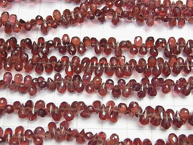 [Video]High Quality Mozambique Garnet AAA- Drop Faceted Briolette half or 1strand beads (aprx.7inch/18cm)