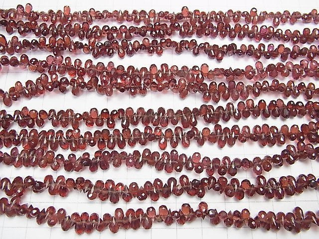 [Video]High Quality Mozambique Garnet AAA- Drop Faceted Briolette half or 1strand beads (aprx.7inch/18cm)