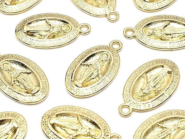 Metal Parts Charm 21x12mm Miraculous Medal Gold 2pcs