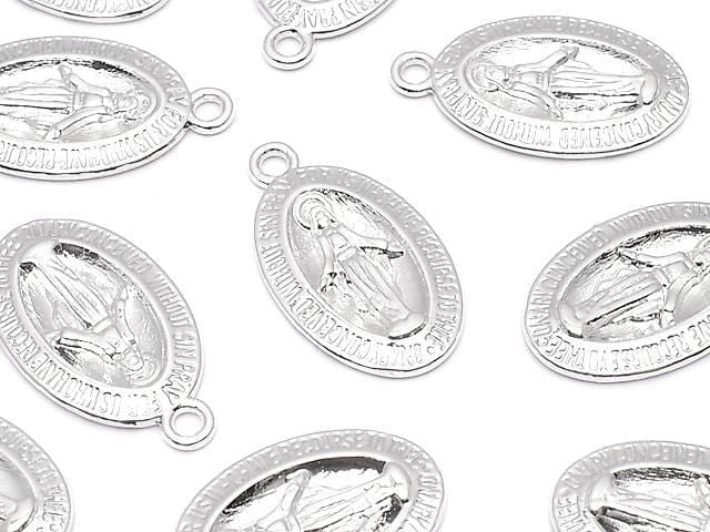 Metal Parts Charm 21x12mm Miraculous Medal Silver 2pcs