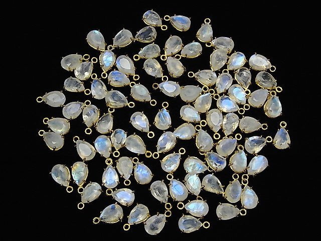 [Video] High Quality Rainbow Moonstone AA++ Bezel Setting Pear shape Faceted 9x6mm 18KGP 2pcs $7.79!