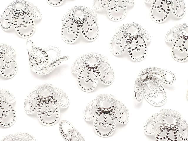 Metal parts, bead caps, 8.5 x 8.5 x 5.5 mm, silver color, 10 pieces