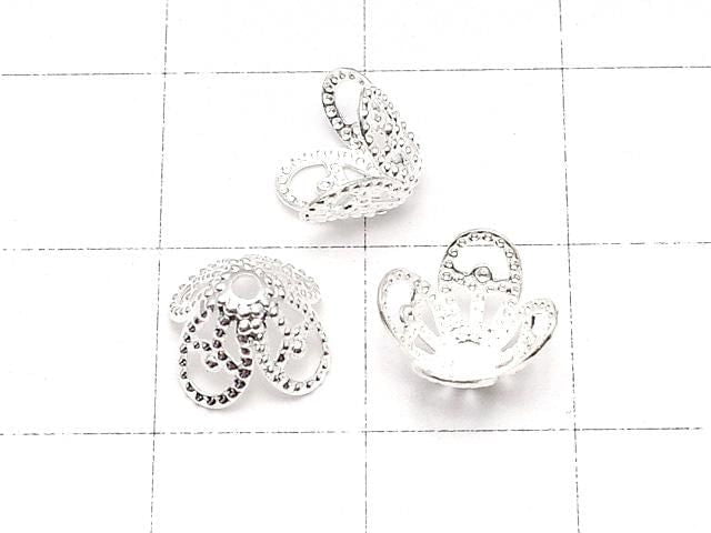 Metal parts, bead caps, 8.5 x 8.5 x 5.5 mm, silver color, 10 pieces