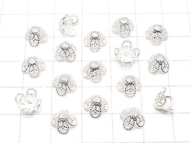 Metal parts, bead caps, 8.5 x 8.5 x 5.5 mm, silver color, 10 pieces