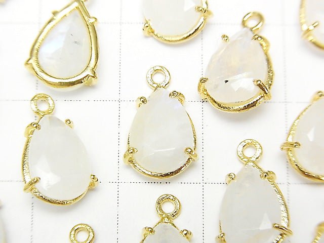 [Video] High Quality Rainbow Moonstone AA++ Bezel Setting Pear shape Faceted 10x7mm 18KGP 2pcs $8.79!