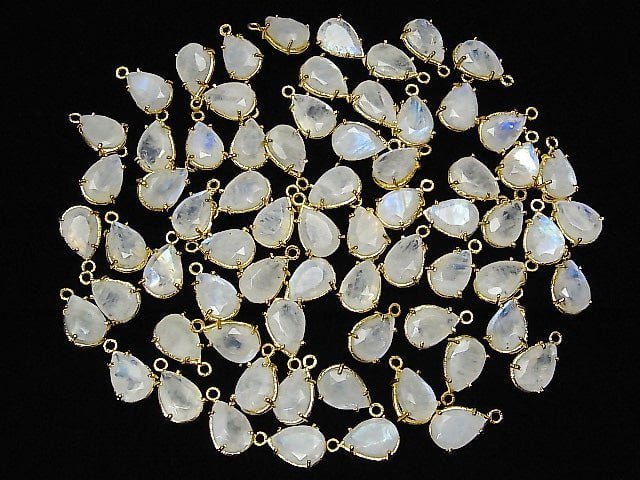 [Video] High Quality Rainbow Moonstone AA++ Bezel Setting Pear shape Faceted 10x7mm 18KGP 2pcs $8.79!