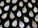 [Video] High Quality Rainbow Moonstone AA++ Bezel Setting Pear shape Faceted 12x8mm 18KGP 2pcs