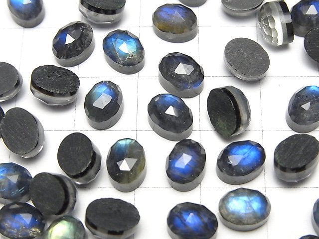 [Video] Onyx x Labradorite x Crystal AAA- Oval Rose Cut 8x6mm 3pcs