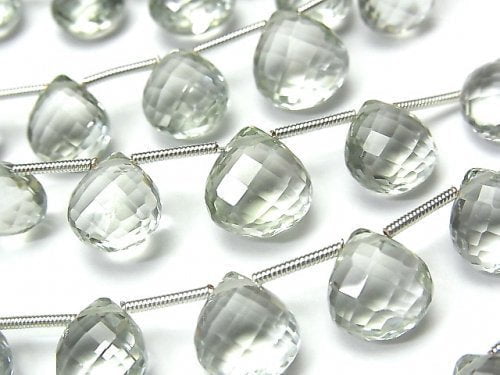 Chestnut Shape, Faceted Briolette, Green Amethyst Gemstone Beads