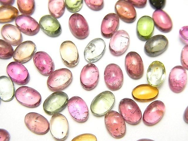 [Video] High Quality Multicolor Tourmaline AAA- Oval Cabochon 6x4mm 10pcs