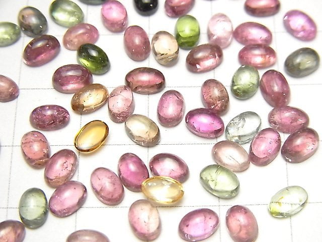 [Video] High Quality Multi Color Tourmaline AAA Oval Cabochon 6x4mm 5pcs