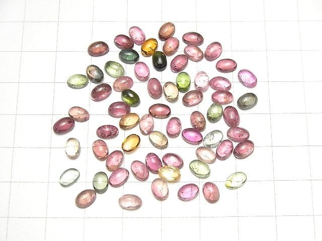 [Video] High Quality Multi Color Tourmaline AAA Oval Cabochon 6x4mm 5pcs