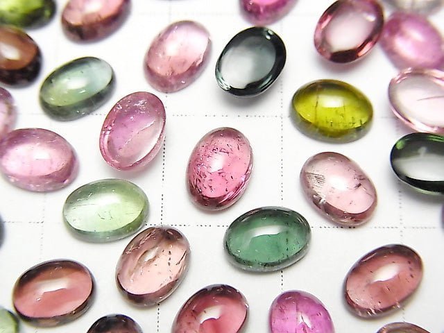 [Video] High Quality Multi Color Tourmaline AAA Oval Cabochon 7x5mm 4pcs $17.99!