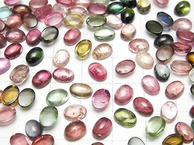 [Video] High Quality Multi Color Tourmaline AAA Oval Cabochon 7x5mm 4pcs $17.99!