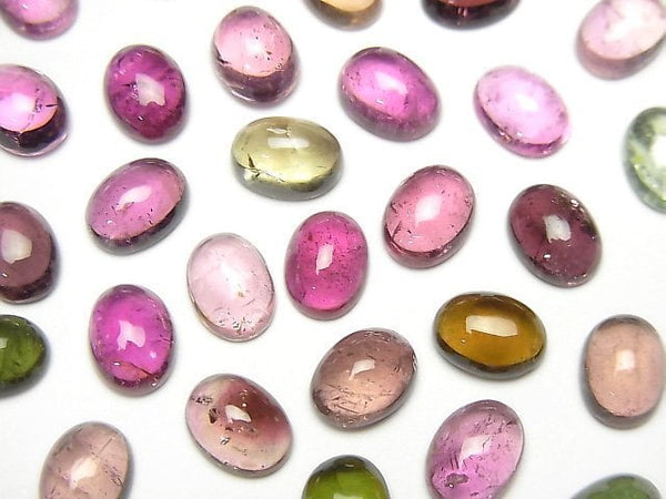 [Video] High Quality Multicolor Tourmaline AAA Oval Cabochon 8x6mm 4pcs