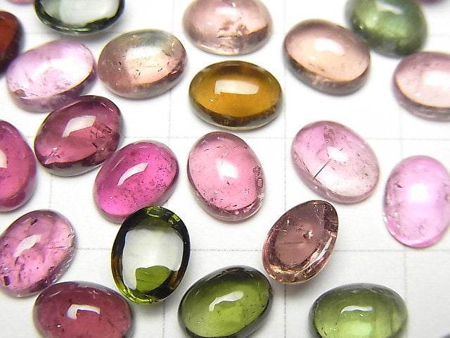 [Video] High Quality Multicolor Tourmaline AAA Oval Cabochon 8x6mm 4pcs