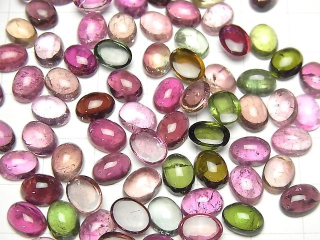 [Video] High Quality Multicolor Tourmaline AAA Oval Cabochon 8x6mm 4pcs