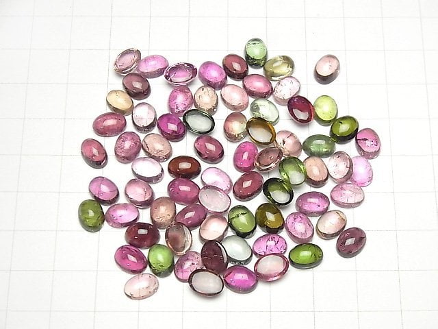 [Video] High Quality Multicolor Tourmaline AAA Oval Cabochon 8x6mm 4pcs