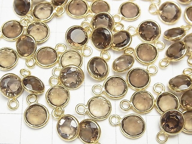 [Video]High Quality Smoky Quartz AAA Bezel Setting Round Faceted 7x7mm [One Side ] 18KGP 5pcs