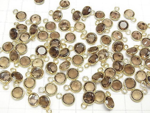 [Video]High Quality Smoky Quartz AAA Bezel Setting Round Faceted 7x7mm [One Side ] 18KGP 5pcs