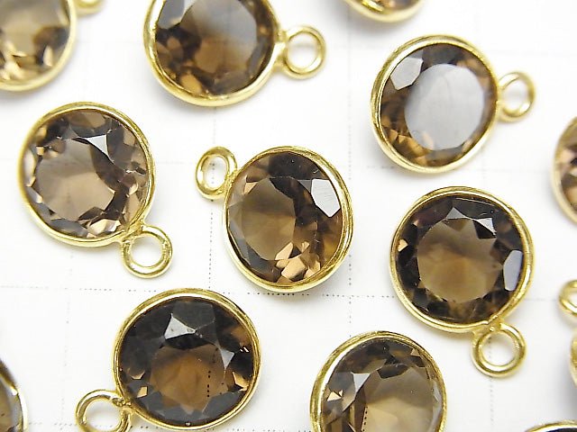 High Quality Smoky Quartz AAA Bezel Setting Round Faceted 10x10mm 18KGP 3pcs