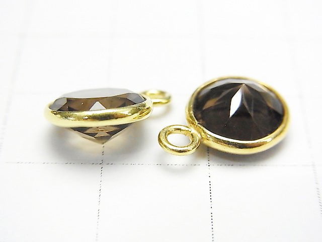 High Quality Smoky Quartz AAA Bezel Setting Round Faceted 10x10mm 18KGP 3pcs