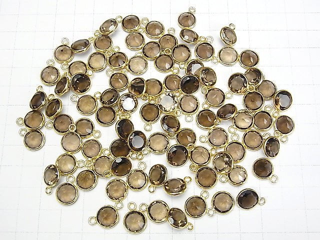 High Quality Smoky Quartz AAA Bezel Setting Round Faceted 10x10mm 18KGP 3pcs