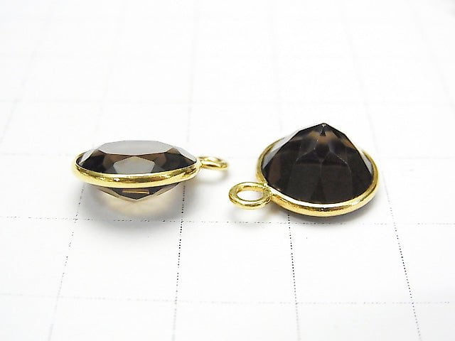 High Quality Smoky Quartz AAA Bezel Setting Round Faceted 11x11mm [One Side ] 18KGP 3pcs