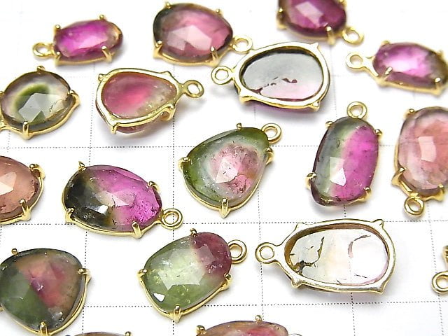 [Video] High Quality Bi-color Tourmaline AAA- Bezel Setting Free Form Cut 18KGP 3pcs