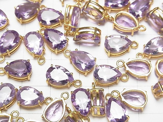 [Video] High Quality Amethyst AAA- Bezel Setting Pear shape Faceted 10x7mm 18KGP 2pcs