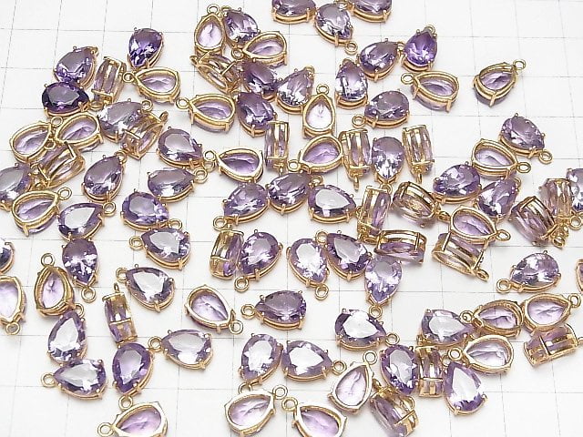 [Video] High Quality Amethyst AAA- Bezel Setting Pear shape Faceted 10x7mm 18KGP 2pcs