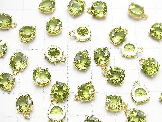 [Video] High Quality Peridot AAA Bezel Setting Round Faceted 7x7mm 18KGP 2pcs