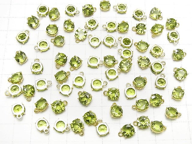 [Video] High Quality Peridot AAA Bezel Setting Round Faceted 7x7mm 18KGP 2pcs