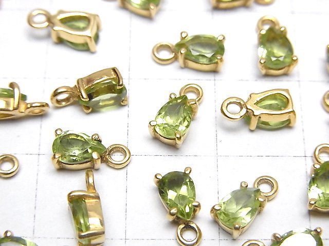 [Video]High Quality Peridot AAA Bezel Setting Pear shape Faceted 6x4mm 18KGP 2pcs