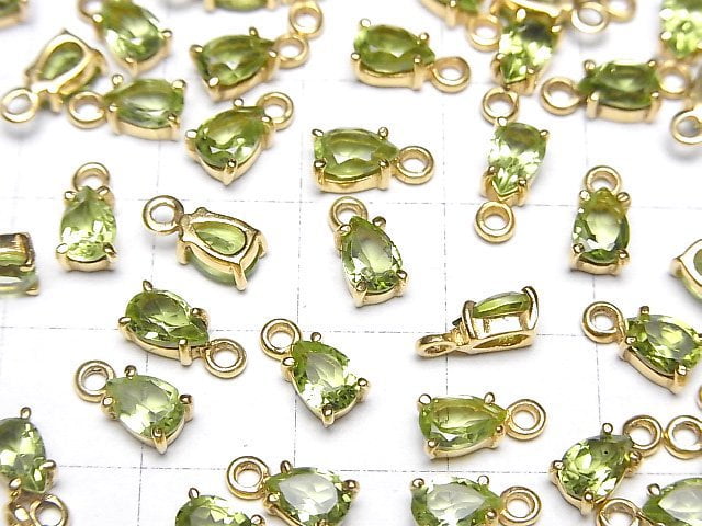 [Video]High Quality Peridot AAA Bezel Setting Pear shape Faceted 6x4mm 18KGP 2pcs