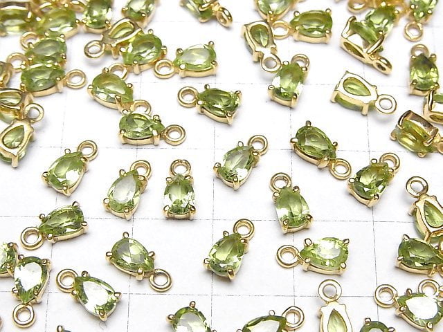 [Video]High Quality Peridot AAA Bezel Setting Pear shape Faceted 6x4mm 18KGP 2pcs