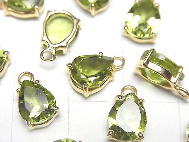 [Video]High Quality Peridot AAA Bezel Setting Pear shape Faceted 9x7mm 18KGP 1pc