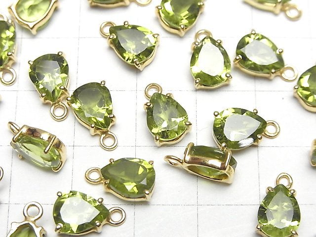 [Video]High Quality Peridot AAA Bezel Setting Pear shape Faceted 9x7mm 18KGP 1pc