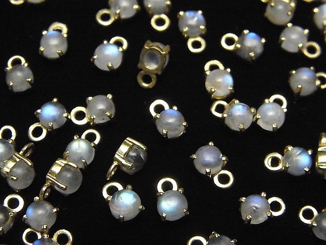 [Video]High Quality Rainbow Moonstone AAA- Bezel Setting Round 4x4mm 18KGP 2pcs