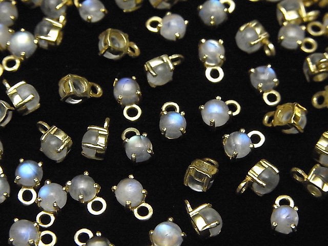 [Video]High Quality Rainbow Moonstone AAA- Bezel Setting Round 4x4mm 18KGP 2pcs