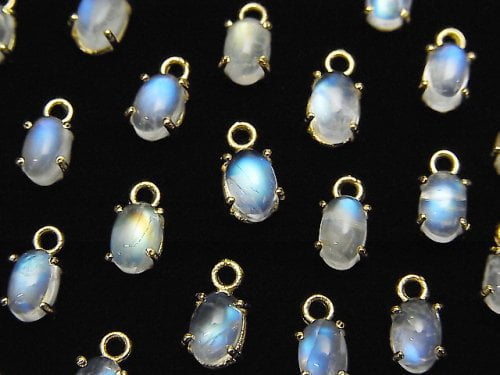 Bezel Setting, Oval, Rainbow Moonstone Gemstone Beads