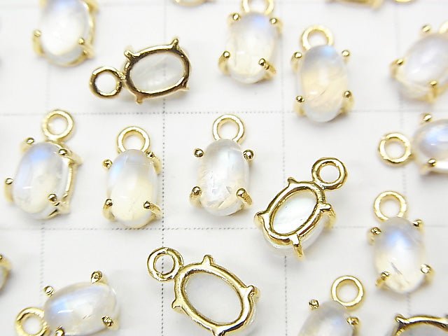 [Video] High Quality Rainbow Moonstone AAA- Bezel Setting Oval 6x4mm 18KGP 2pcs