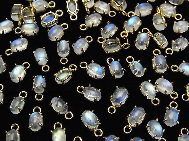 [Video] High Quality Rainbow Moonstone AAA- Bezel Setting Oval 6x4mm 18KGP 2pcs