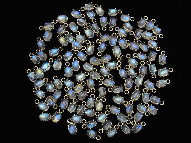 [Video] High Quality Rainbow Moonstone AAA- Bezel Setting Oval 6x4mm 18KGP 2pcs